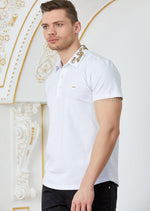 White Embroidery Rhinestone Polo