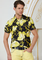 Black Yellow Leaf Spandex Polo