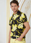 Black Yellow Leaf Spandex Polo