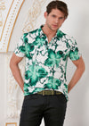 White Green Leaf Spandex Polo