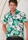 White Green Leaf Spandex Polo