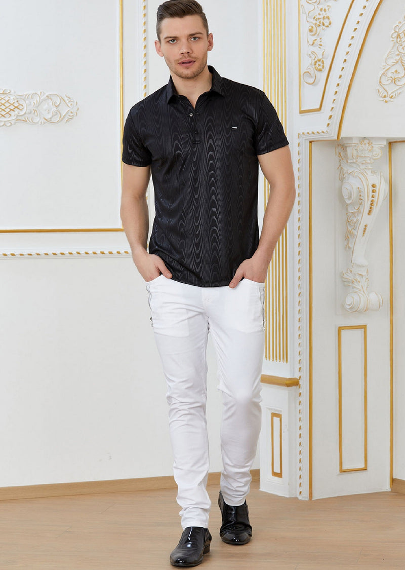 Black "Wave" Spandex Polo