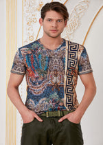 Blue Brown Mosaic Border Tee