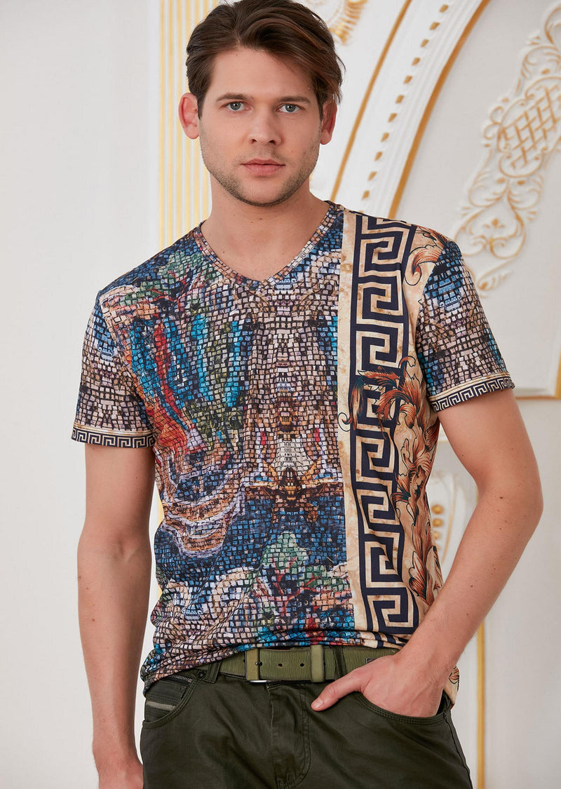 Blue Brown Mosaic Border Tee