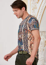 Blue Brown Mosaic Border Tee