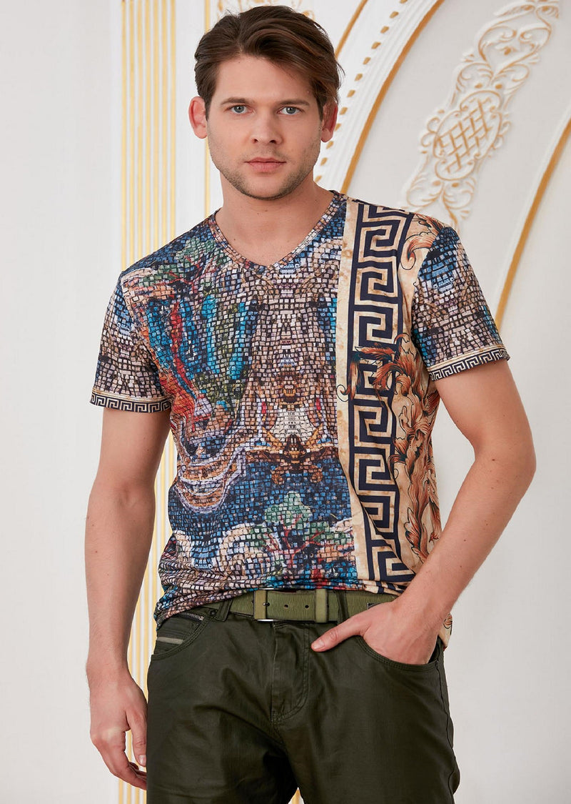 Blue Brown Mosaic Border Tee