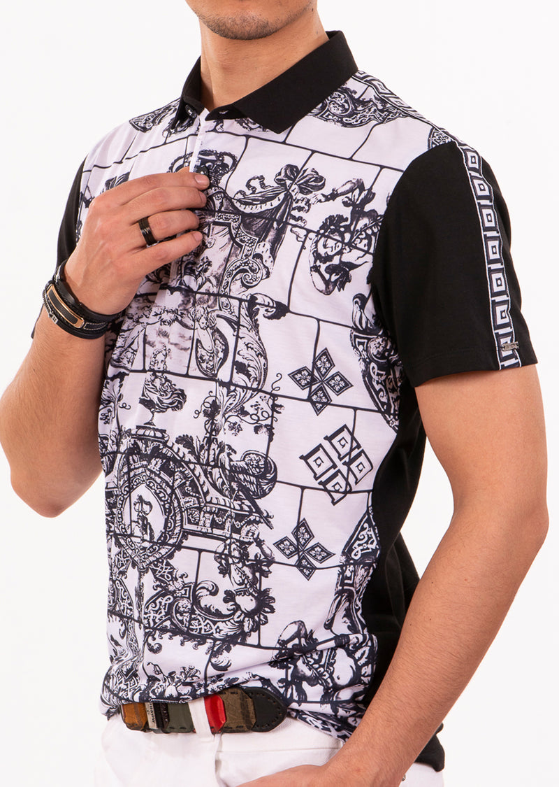 Black Crest Tile Print Polo