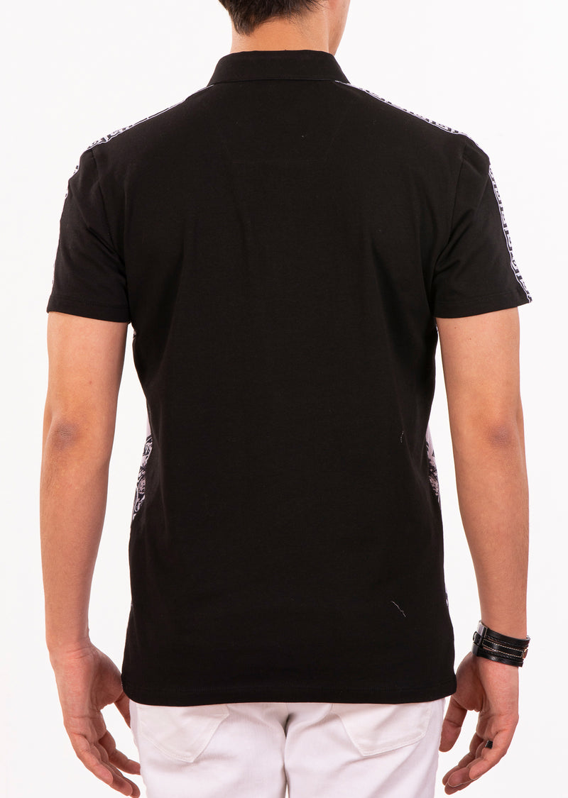 Black Crest Tile Print Polo