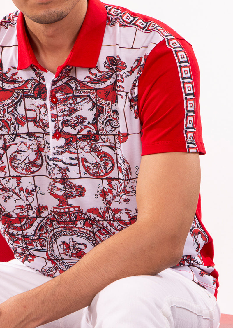Red Crest Tile Print Polo