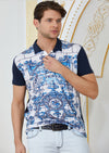 Navy Crest Tile Print Polo