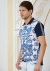 Navy Crest Tile Print Polo