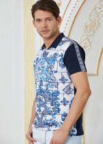 Navy Crest Tile Print Polo