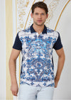 Navy Crest Tile Print Polo