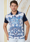 Navy Crest Tile Print Polo