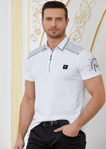 White Black "Vegas" Studded Polo