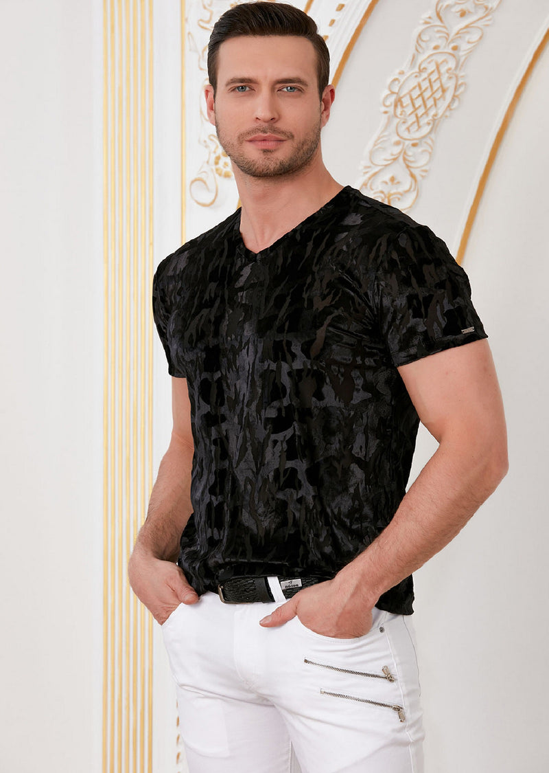 Black "Crush" Velvet V-neck Tee
