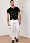 Black "Crush" Velvet V-neck Tee