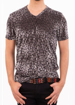 Brown Reptilian Velvet V-neck Tee