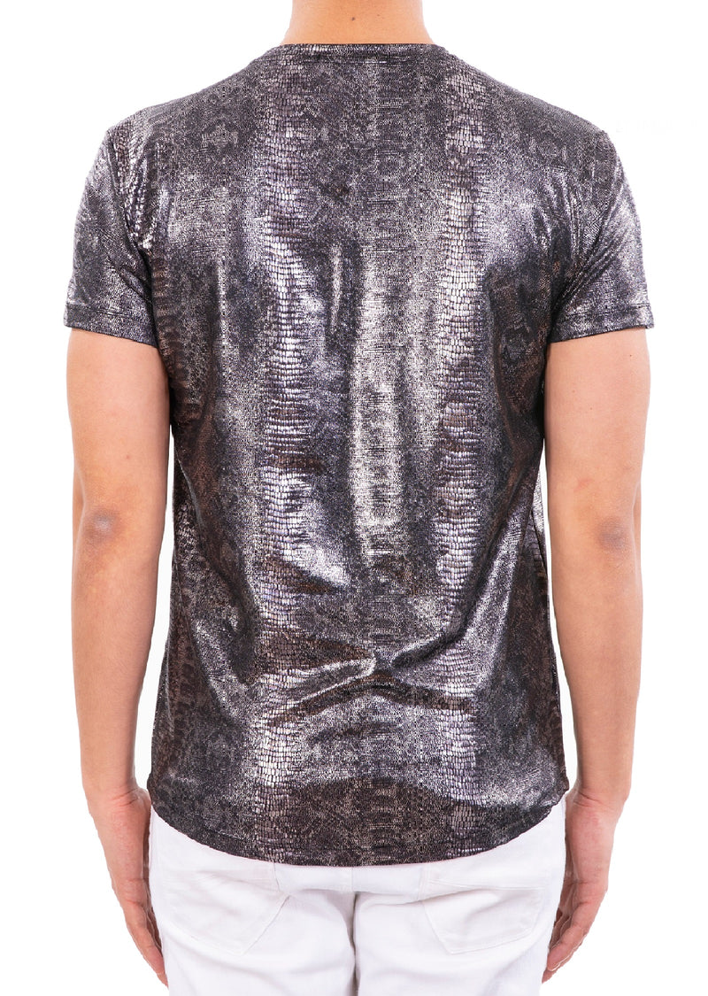 Silver Metallic Spandex Print Tee