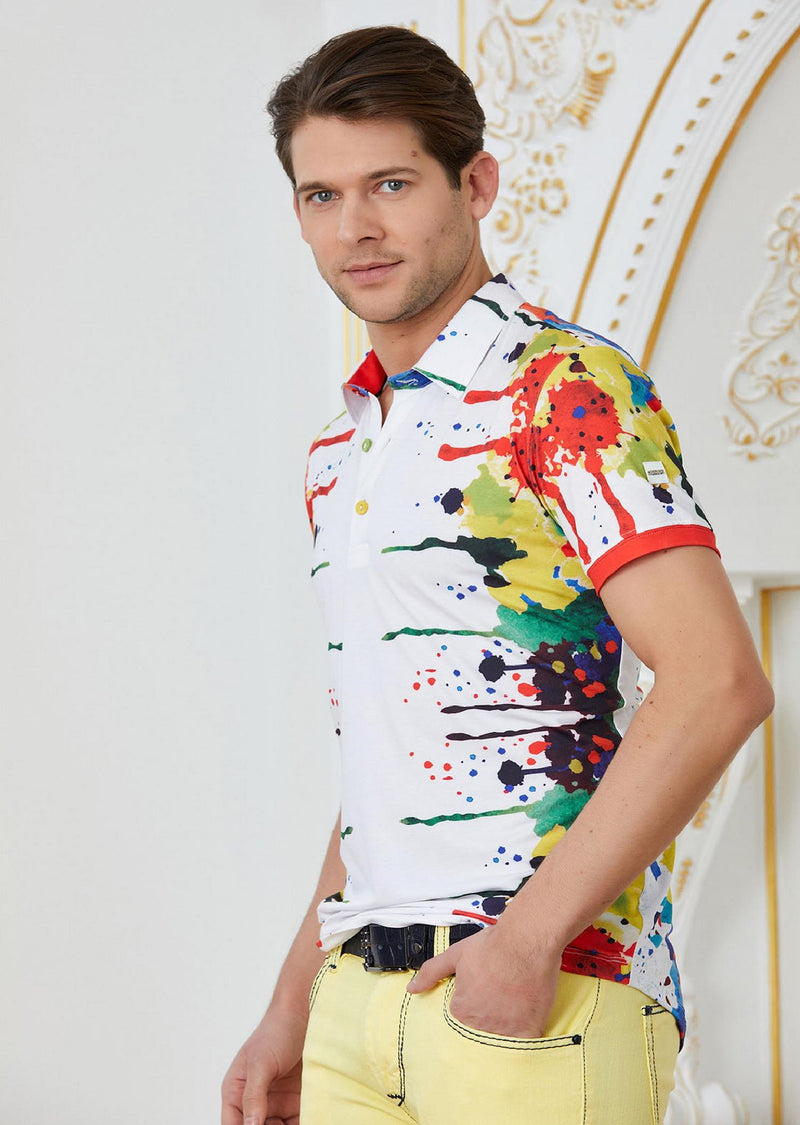 White Splash Paint Print Polo