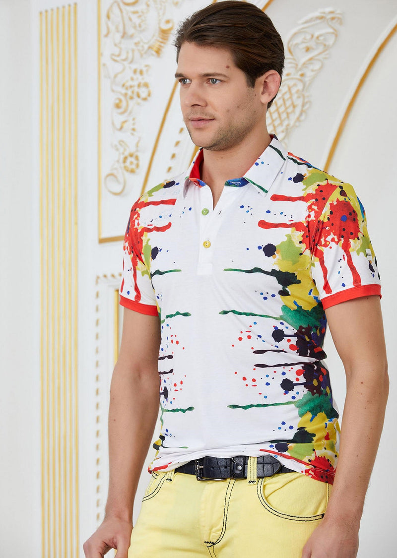 White Splash Paint Print Polo