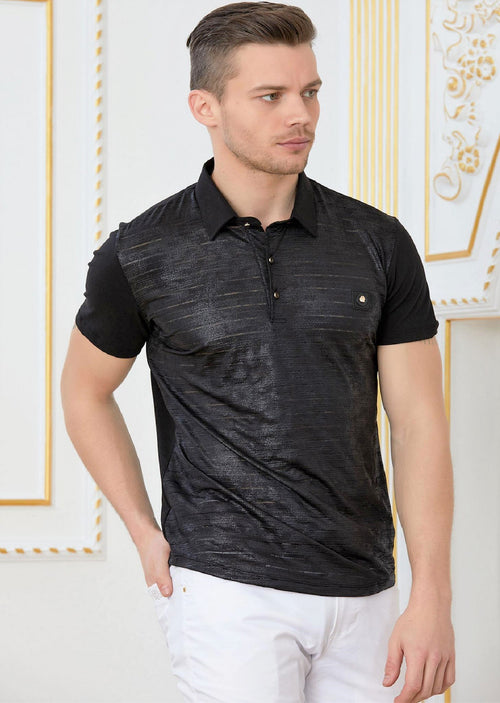 Black "Horizontal" Spandex Polo