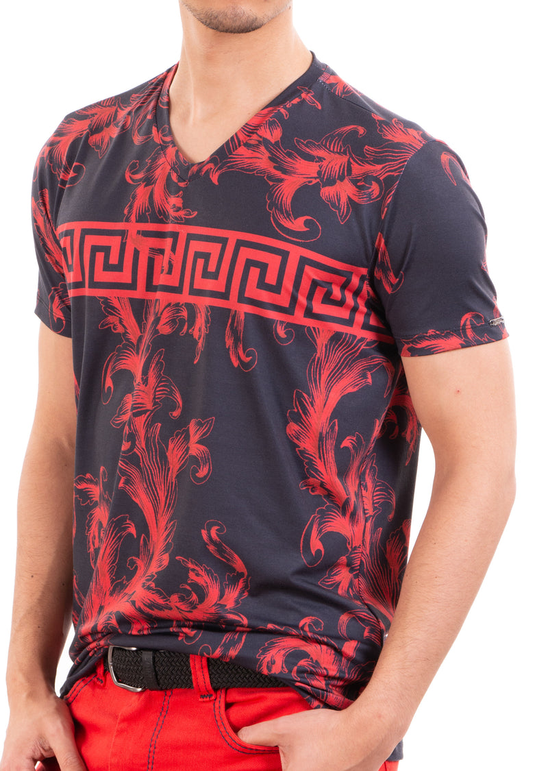 Black Red Barocco Meander Print Tee