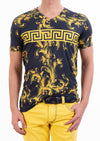 Black Yellow Barocco Meander Print Tee