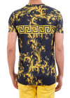 Black Yellow Barocco Meander Print Tee