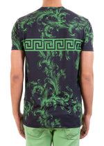 Black Green Barocco Meander Print Tee