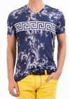 Navy White Barocco Meander Print Tee