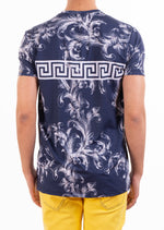 Navy White Barocco Meander Print Tee