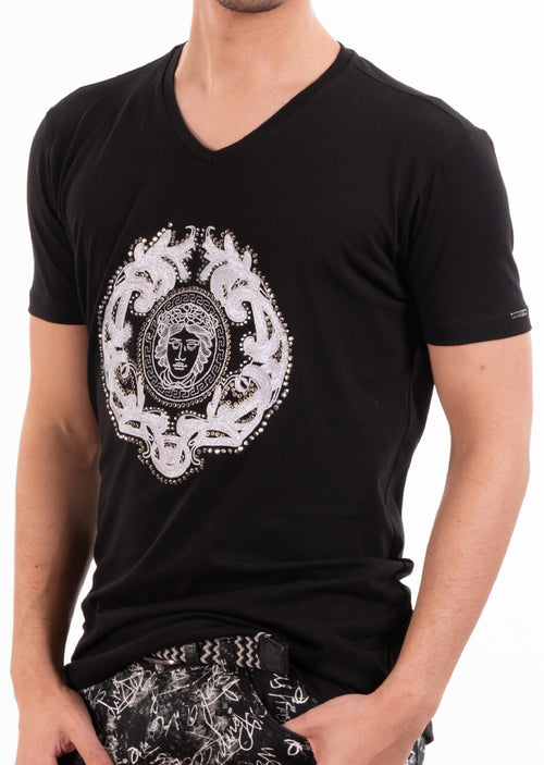 Black Silver Victorian Rhinestone Tee