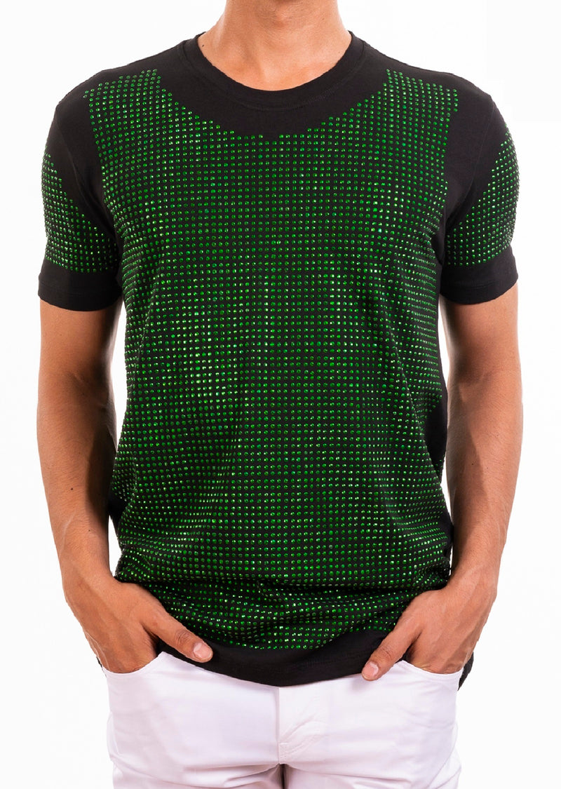 Black Green "Vegas" Rhinestone Tee