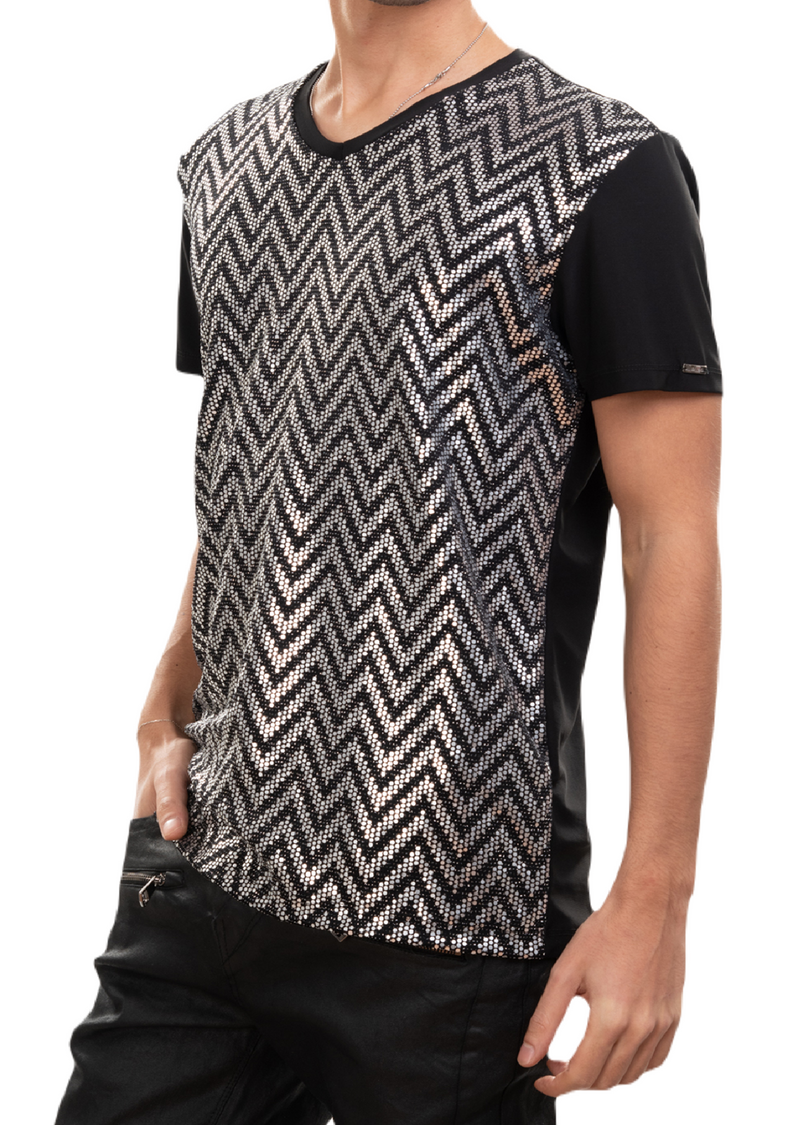 Black Silver Zigzag Tech Tee