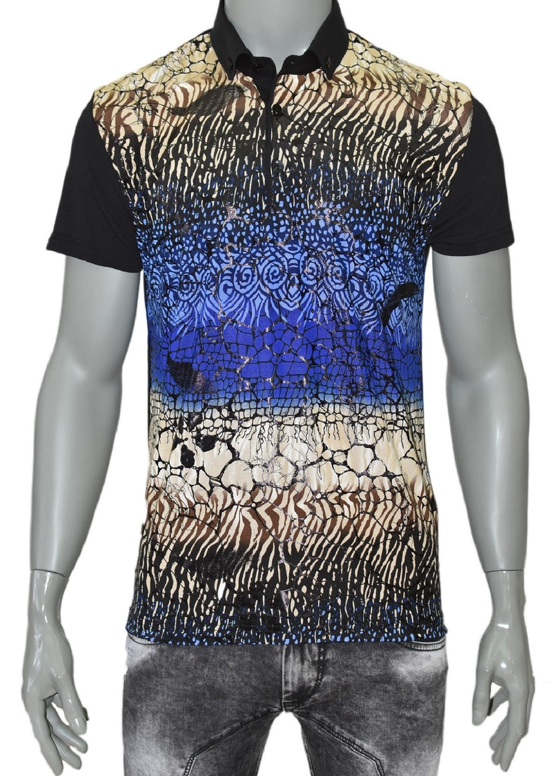 Black Blue Snake Print Polo