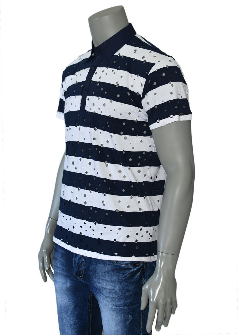 White Navy "All Over Cut" Polo