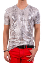 Silver "Brush Stroke" Spandex Print Tee