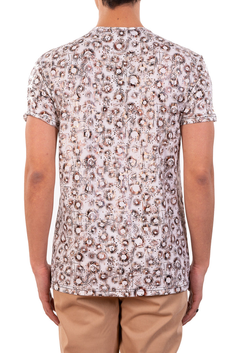 Beige Abstract Spandex Print Tee