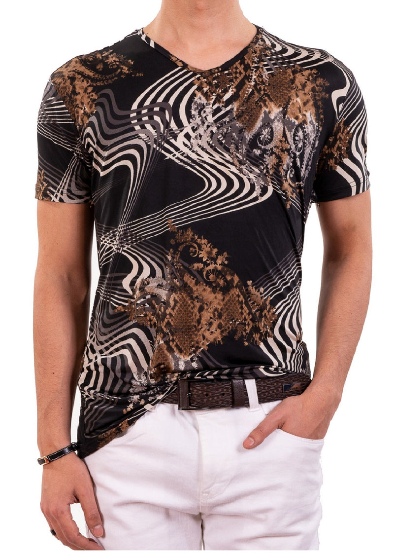 Brown Wave Spandex Print Tee