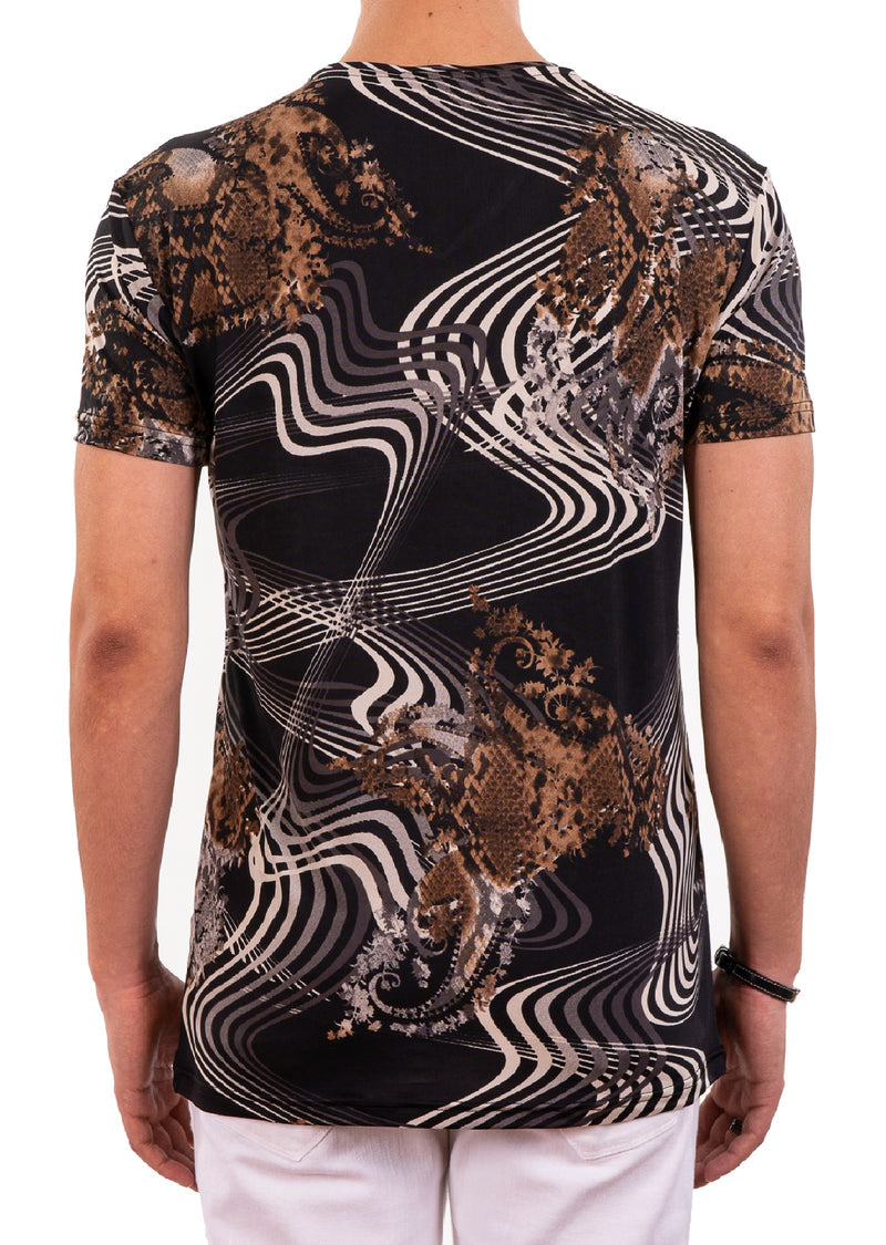 Brown Wave Spandex Print Tee