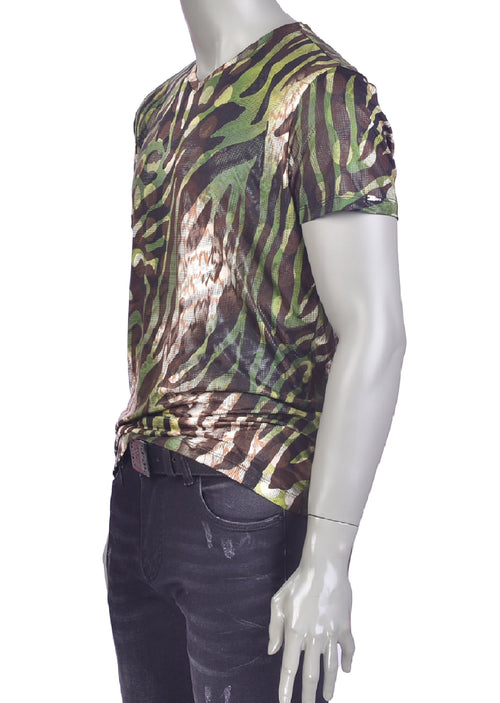 Green Brown "Zebra" Spandex Print Tee