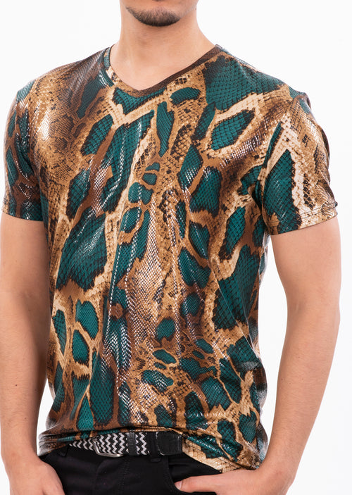 Green Python Spandex Print Tee