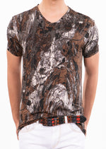 Brown "Abstract" Spandex Print Tee