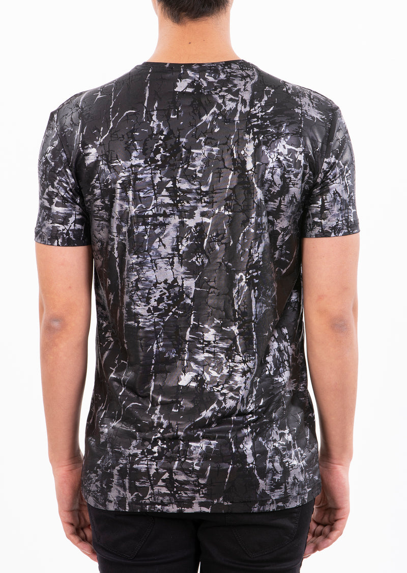 Black Abstract Spandex Print Tee