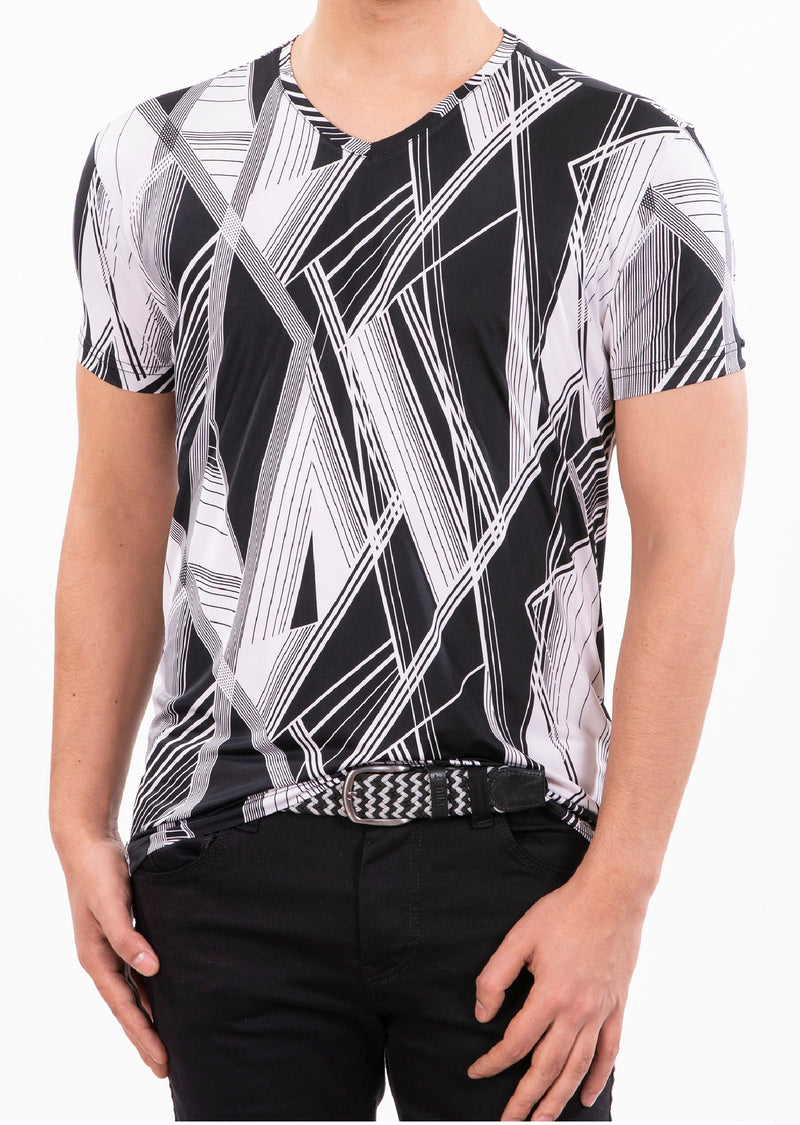 Black "Geometric" Spandex Print Tee