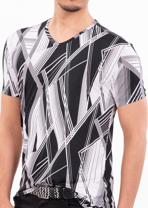 Black "Geometric" Spandex Print Tee