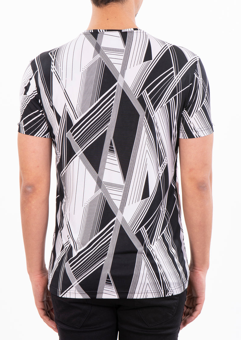 Black "Geometric" Spandex Print Tee