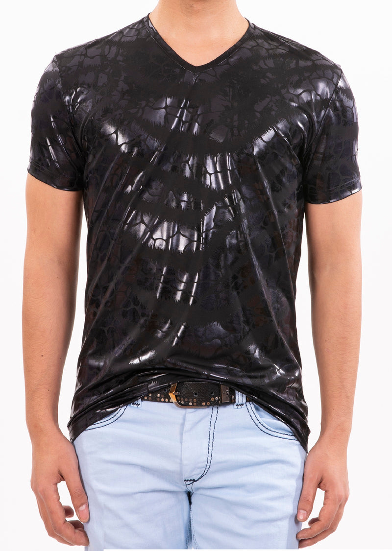 Black Alligator Spandex Print Tee