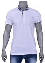 White Printed Detailed Collar Polo